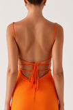 Orange Mermaid Spaghetti Straps Lace Up Back Evening Dress