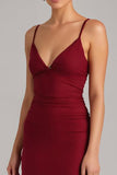 Burgundy Lace Up Back Mermaid Evening Dress