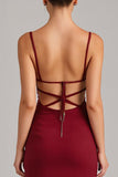 Burgundy Lace Up Back Mermaid Evening Dress