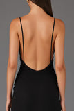 Sheath Spaghetti Straps Black Tie Dress