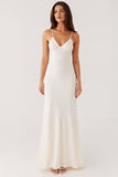 Sheath Ivory Spaghetti Straps Long Evening Dress