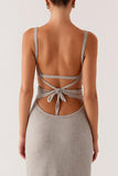 Grey Spaghetti Straps Lace Up Back Mermaid Formal Dress