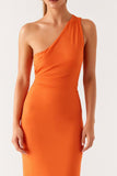 One Shoulder Orange Sheath Formal Dress