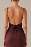 Plum Spaghetti Straps Sheath Formal Dress