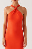 Halter Orange Backless Sheath Formal Dress