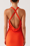 Halter Orange Backless Sheath Formal Dress