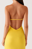 Strapless Yellow Chiffon Formal Dress