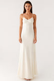 Sheath Ivory Spaghetti Straps Backless Formal Dress