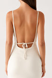 Sheath Ivory Spaghetti Straps Backless Formal Dress