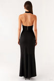 Halter Mermaid Bodycon Long Black Tie Dress