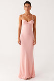 Pink Sheath Spaghetti Straps Chiffon Formal Dress