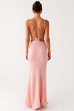 Pink Sheath Spaghetti Straps Chiffon Formal Dress