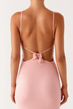 Pink Sheath Spaghetti Straps Chiffon Formal Dress