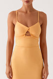 Light Yellow Cut Out Spaghetti Straps Sheath Formal Dress