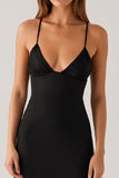 Mermaid Spaghetti Straps Backless Black Tie Dress