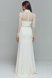 Elegant White Chiffon High Neck Mermaid Long Sleeve Wedding Dress