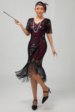 Sparkly Flapper Black Golden Sequin Bodycon Fringed 1920s Dress