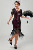 Burgundy Tight Fringed 1920s Dress With Sequins