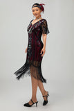 Burgundy Tight Fringed 1920s Dress With Sequins