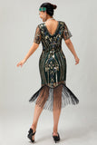 Apricot Fringed Sequin 1920s Flapper Dress with Short Sleeves