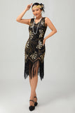 Sparkly Black Golden Fringed 1920s Dress