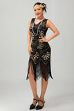 Sparkly Black Golden Fringed Gatsby 1920s Dress