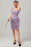 Sparkly Purple Beaded V Neck Short 1920s Dress with Sequins
