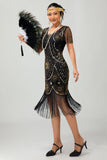 Gatsby Black Red Scoop Fringed Bodycon1920s Dress with Sequins