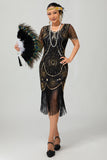 Beaded Black Golden Fringed Bodycon 1920s Dress