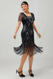 Gatsby Black Red Scoop Fringed Bodycon1920s Dress with Sequins