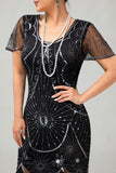Beaded Black Golden Fringed Bodycon 1920s Dress