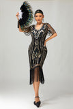Dark Green Sequin Fringe 1920s Dress with 4-Piece Accessories Set