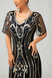 Dark Green Sequin Fringe 1920s Dress with 4-Piece Accessories Set