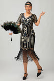 Dark Green Sequin Fringe 1920s Dress with 4-Piece Accessories Set