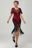 Black Silver Sequin V Neck Bodycon 1920s Dress with Tassels