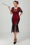 Sparkly Black Red Bodycon Fringed Short 1920s Dress With Fringes