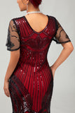 Sparkly Black Red Bodycon Fringed Short 1920s Dress With Fringes
