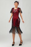 Sparkly Black Red Bodycon Fringed Short 1920s Dress With Fringes