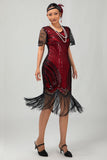 Sparkly Black Red Bodycon Fringed Short 1920s Dress With Fringes