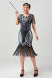 Sparkly Black Red Bodycon Fringed Short 1920s Dress With Fringes