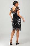 Black Silver Gatsby Sequins Short 1920s Dress With Fringes