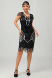 Black Silver Gatsby Sequins Short 1920s Dress With Fringes