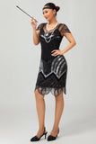 Black Silver Gatsby Sequins Short 1920s Dress With Fringes