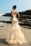 Strapless Mermaid Evening Dress with Champagne and Sequin Ruffles