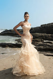 Strapless Mermaid Evening Dress with Champagne and Sequin Ruffles