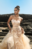 Strapless Mermaid Evening Dress with Champagne and Sequin Ruffles