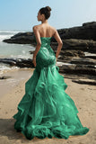 Strapless Mermaid Evening Dress with Champagne and Sequin Ruffles