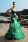 Strapless Mermaid Evening Dress with Champagne and Sequin Ruffles