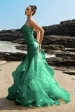 Strapless Mermaid Evening Dress with Champagne and Sequin Ruffles