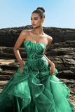 Strapless Mermaid Evening Dress with Champagne and Sequin Ruffles